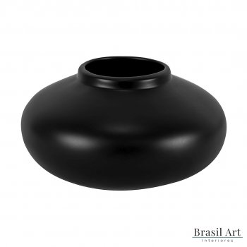 Vaso Decorativo Achatado em Cerâmica Preto