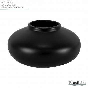 Vaso Decorativo Achatado em Cerâmica Preto