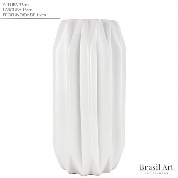 Vaso Decorativo Alto Frisos em Cerâmica Off White
