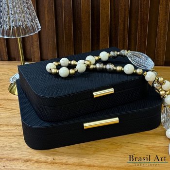Caixa Decorativa Preta Grande – Porta-objetos Luxo - Design Moderno e Sofisticado para Decoração de Interiores