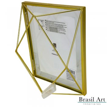 Porta-Retrato Prisma Dourado 13x18cm - Moldura Geométrica de Luxo para Decoração Moderna