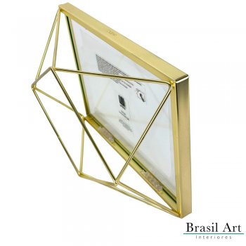 Porta-Retrato Prisma Dourado 10x15cm - Moldura Geométrica de Luxo para Decoração Moderna