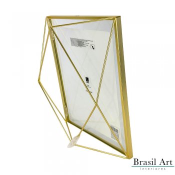 Porta-Retrato Prisma Dourado 20x25cm - Moldura Geométrica de Luxo para Decoração Moderna