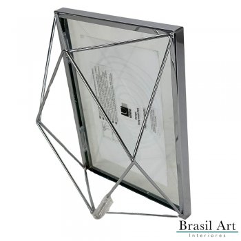 Porta-Retrato Prisma Prata 10x15cm - Moldura Geométrica de Luxo para Decoração Moderna