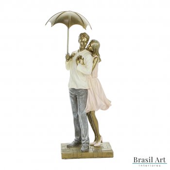 Estátua para Decoração Casal na Chuva em Pé
