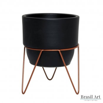 Vaso Decorativo Pequeno com Suporte em Cerâmica Preto