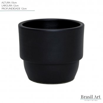 Vaso Decorativo Pequeno com Suporte em Cerâmica Preto