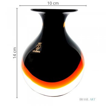 Vaso Mini Médio Preto com Âmbar em Cristal Murano