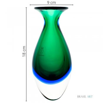 Vaso Mini Alto Verde com Água-marinha em Cristal Murano