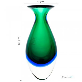 Vaso Mini Alto Verde com Água-marinha em Cristal Murano