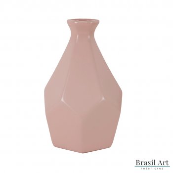 Vaso Decorativo Solitário Pedra Pequeno em Cerâmica Rose