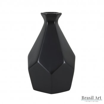 Vaso Decorativo Solitário Pedra Pequeno em Cerâmica Preto
