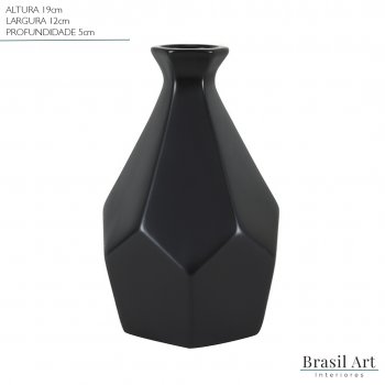Vaso Decorativo Solitário Pedra Pequeno em Cerâmica Preto