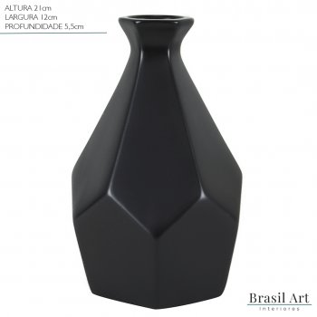 Vaso Decorativo Solitário Pedra Grande em Cerâmica Preto