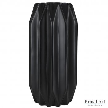 Vaso Decorativo Alto Frisos em Cerâmica Preto