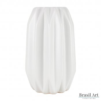 Vaso Decorativo Médio Frisos em Cerâmica Off White