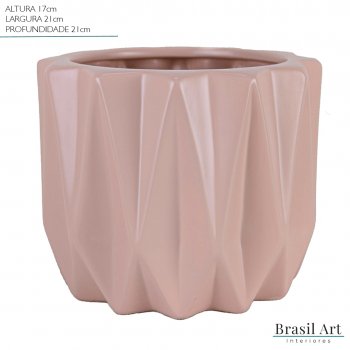 Vaso Decorativo Baixo Frisos em Cerâmica Rose