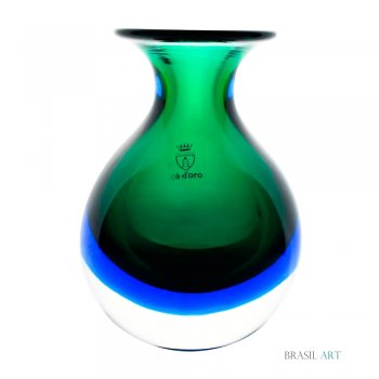 Vaso Mini Médio Verde com Água-marinha em Cristal Murano