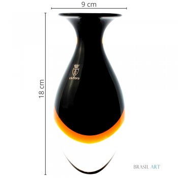 Vaso Mini Alto Preto com Âmbar em Cristal Murano