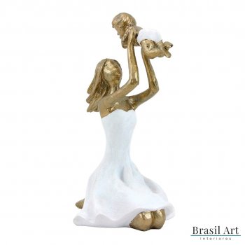 Estátua para Decoração Mãe com Bebê