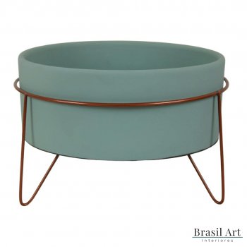 Vaso Decorativo Grande com Suporte em Cerâmica Verde Menta