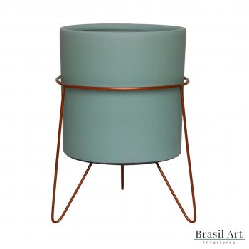 Vaso Decorativo Redondo com Suporte em Cerâmica Verde Menta