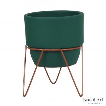 Vaso Decorativo Pequeno com Suporte em Cerâmica Verde Musgo