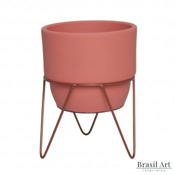 Vaso Decorativo Pequeno com Suporte em Cerâmica Rosa