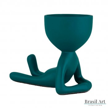 Vaso Decorativo Bob Deitado em Cerâmica Verde Petróleo