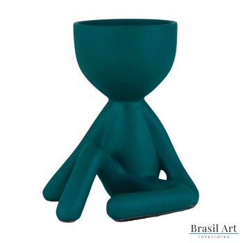 Vaso Decorativo Bob Sentado em Cerâmica Verde Petróleo