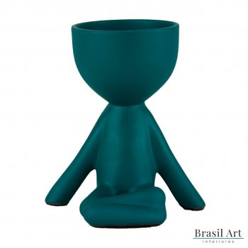 Vaso Decorativo Bob Meditando em Cerâmica Verde Petróleo