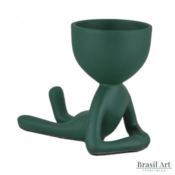Vaso Decorativo Bob Deitado em Cerâmica Verde Musgo