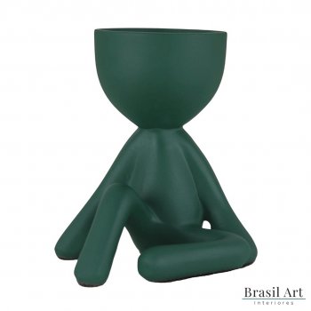 Vaso Decorativo Bob Sentado em Cerâmica Verde Musgo
