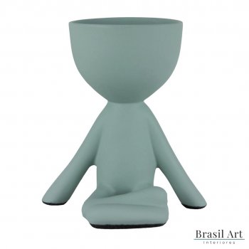 Vaso Decorativo Bob Meditando em Cerâmica Verde Menta