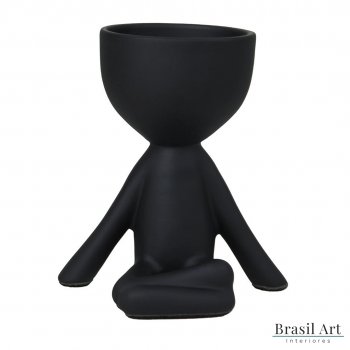 Vaso Decorativo Bob Meditando em Cerâmica Preto