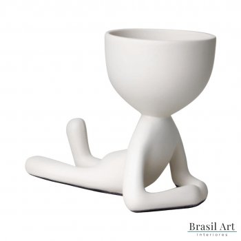 Vaso Decorativo Bob Deitado em Cerâmica Off White