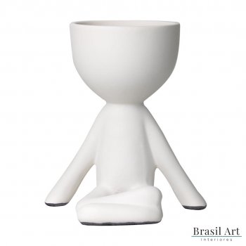 Vaso Decorativo Bob Meditando em Cerâmica Off White