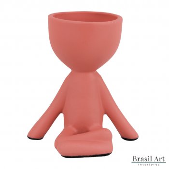 Vaso Decorativo Bob Meditando em Cerâmica Rosa