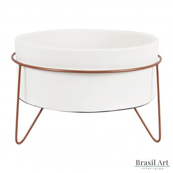 Vaso Decorativo Grande com Suporte em Cerâmica Off White