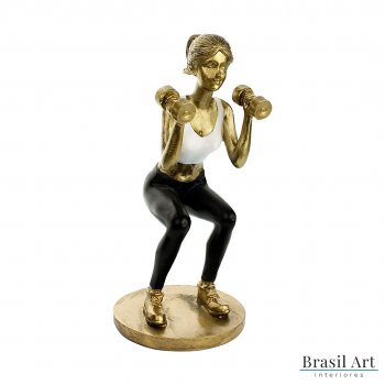 Estátua para Decoração Mulher Fitness com Pesos