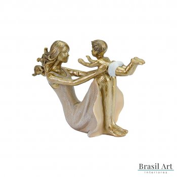 Estátua para Decoração Mãe Brincando com Menino