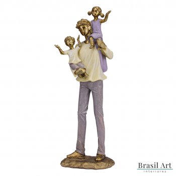 Estátua para Decoração Pai de Mochila com Filhos