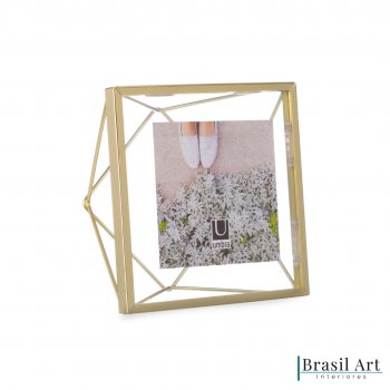 Porta-Retrato Decorativo Prisma Dourado 10x10cm