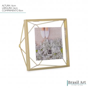Porta-Retrato Decorativo Prisma Dourado 10x10cm