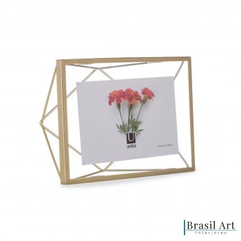Porta-Retrato Decorativo Prisma Dourado 10x15cm