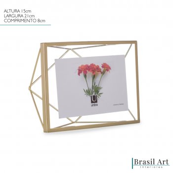 Porta-Retrato Decorativo Prisma Dourado 10x15cm