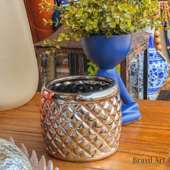 Vaso Decorativo Cromado em Cerâmica Prateado