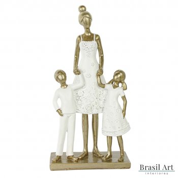 Estátua para Decoração Mãe com Casal de Filhos