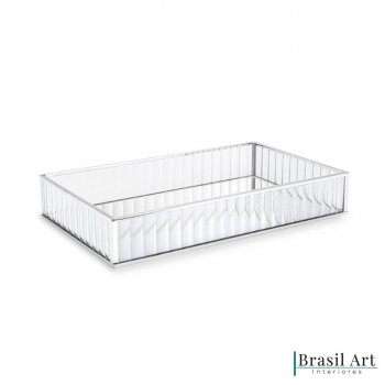 Bandeja Decorativa Prata em Metal 20x30cm