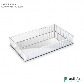 Bandeja Decorativa Prata em Metal 20x30cm